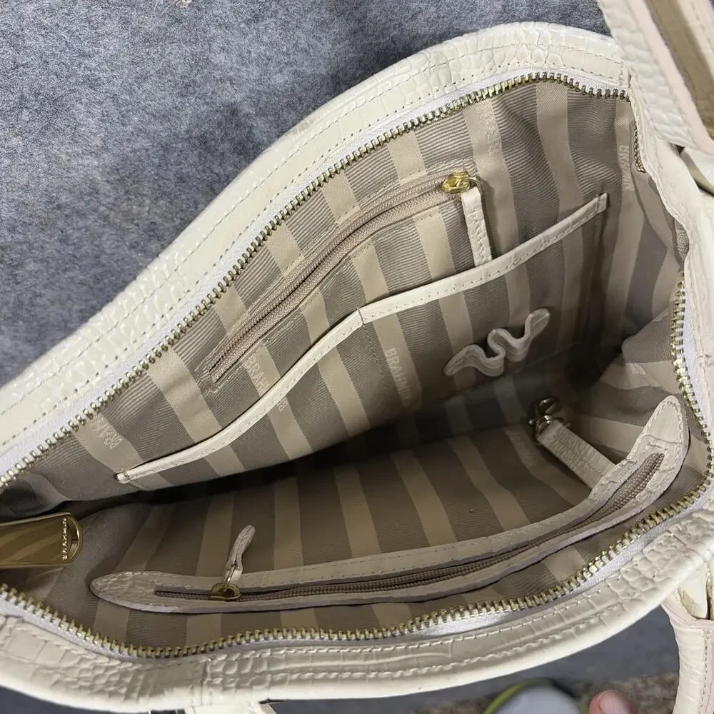Brahmin Priscilla Satchel Natural Leighton Handbag Purse‎ Snakeskin Taupe